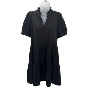 Jade by Melody Tam Ruffle Smock Tiered Puff Sleeve Mini Babydoll Dress Womens S